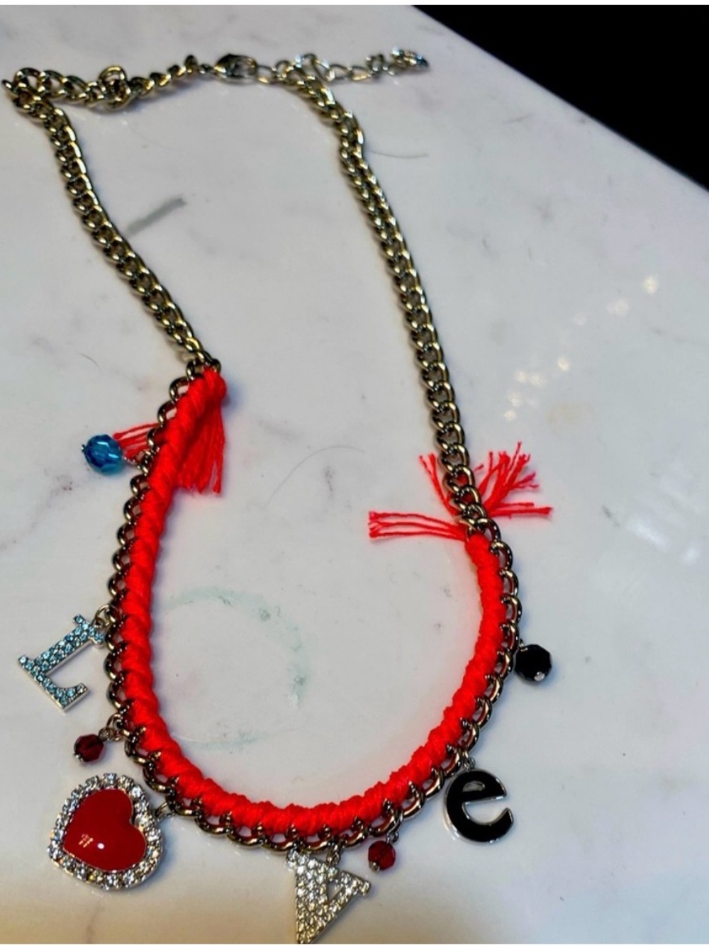 Swarovski hot pink braided LOVE Necklace with charms
